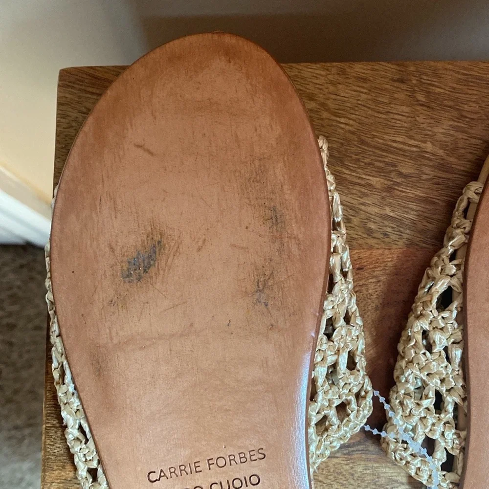 CARRIE FORBES Mour Slides In Dore Raffia Woven Sandals Flats